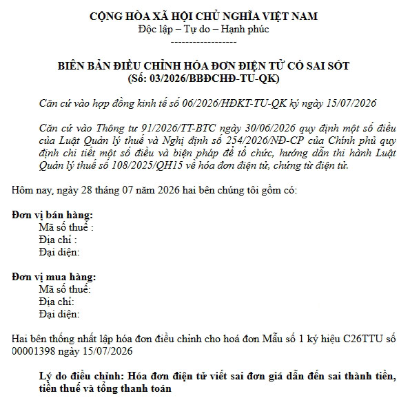 bien-ban-dieu-chinh-hoa-don-dien-tu-co-sai-sot